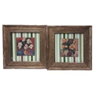 New Pair of Wood Framed Paragon Picture Gallery Flowers In Vase Art Prints
